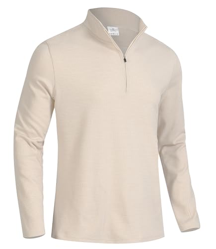 GLESTORE Sweatshirt Herren Langarm Golf 1/4 Zip Sweater Ohne Kapuze Stehkragen Pullover Weiß&Mandel L von GLESTORE