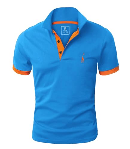 GLESTORE Kurzarm Poloshirt Herren T Shirt Männer Hemd Herren T-Shirt Sommer Slim Fit Polo Shirt Blau&Orange 4XL von GLESTORE