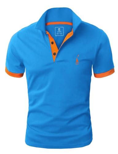 GLESTORE Kurzarm Poloshirt Herren T Shirt Männer Hemd Herren T-Shirt Sommer Slim Fit Polo Shirt Blau&Orange 5XL von GLESTORE