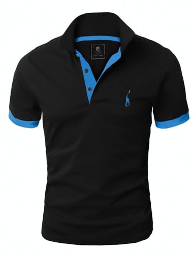 GLESTORE Kurzarm Poloshirt Herren T Shirt Männer Hemd Herren T-Shirt Sommer Slim Fit Polo Shirt Schwarz&Blau 3XL von GLESTORE