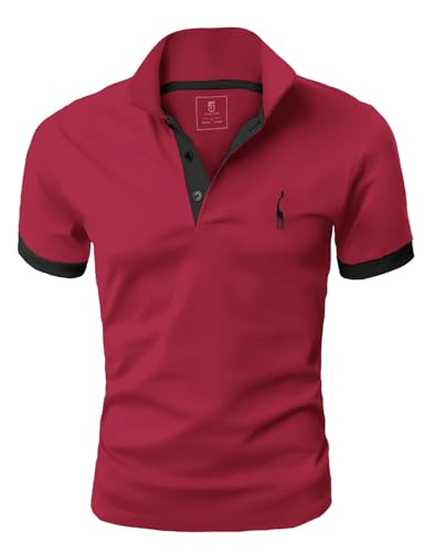 GLESTORE Kurzarm Poloshirt Herren T Shirt Männer Hemd Herren T-Shirt Sommer Slim Fit Polo Shirt Weinrot L von GLESTORE