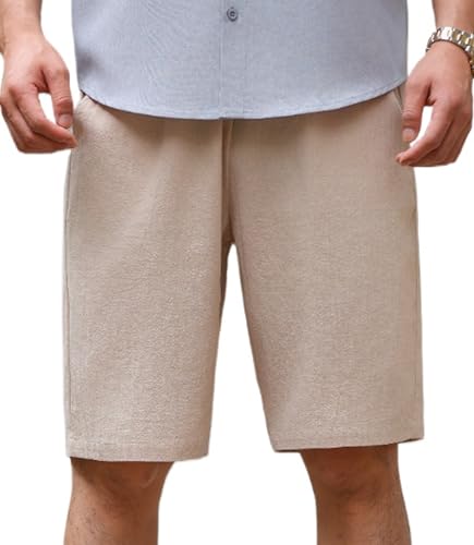 GLESTORE Kurze Hosen Herren Shorts Sommer Bermuda Herren Shorts Chino Leinen Hosen Kurze Beige M von GLESTORE