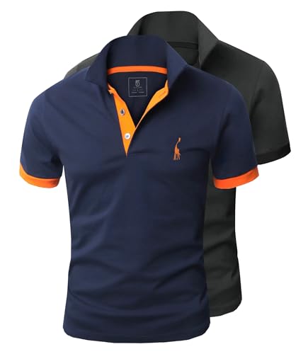 GLESTORE Männer Poloshirt Herren Hemd Herren T-Shirts Polo Shirts Männer Sommer Golf Poloshirt 2er-Pack Marinegrau M von GLESTORE