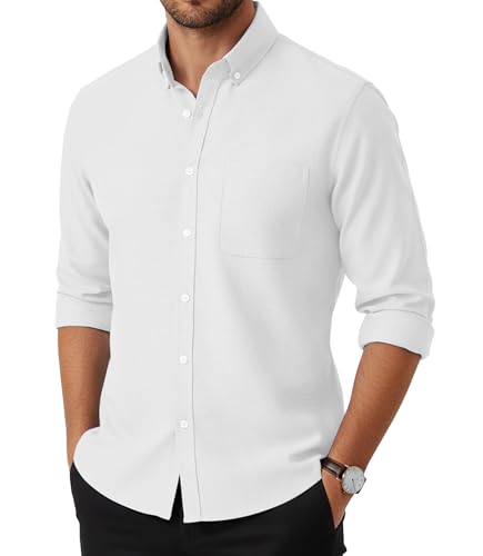 GLESTORE Oxford Hemd Herren Freizeithemd Button Down Herrenhemden Langarm Bügelfrei Hemden Weiß XL von GLESTORE