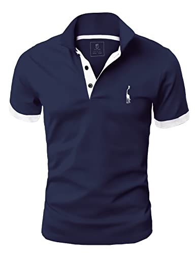 GLESTORE Poloshirt Herren, T Shirts Männer, Hemd Herren Kurzarm Giraffe Stickerei T-Shirt Sommer Slim Fit Golf Sports Navy&Weiß 3XL von GLESTORE