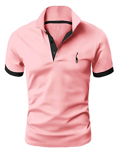 GLESTORE Poloshirt Herren, T Shirts Männer, Hemd Herren Kurzarm Giraffe Stickerei T-Shirt Sommer Slim Fit Golf Sports Rosa XXL von GLESTORE