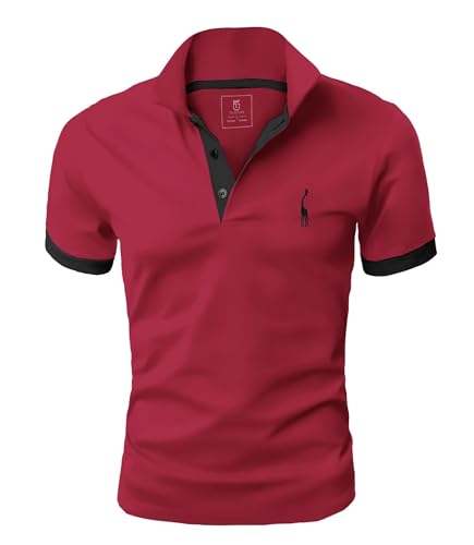 GLESTORE Poloshirt Herren, T Shirts Männer, Hemd Herren Kurzarm Giraffe Stickerei T-Shirt Sommer Slim Fit Golf Sports Weinrot XXL von GLESTORE