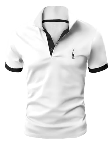 GLESTORE Poloshirt Herren, T Shirts Männer, Hemd Herren Kurzarm Giraffe Stickerei T-Shirt Sommer Slim Fit Golf Sports Weiß XXL von GLESTORE