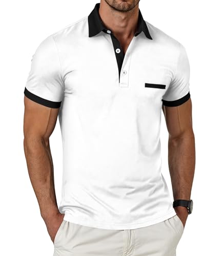 GLESTORE Poloshirt Herren Kurzarm Polo T Shirts Für Männer Basic Klassisches Golf Polohemden Weiß XXL von GLESTORE