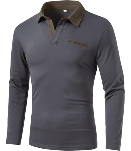 GLESTORE Poloshirt Herren Langarm Polo Shirts für Männer Golf Polohemd Mit Kragen Regular Fit Grau XXL von GLESTORE