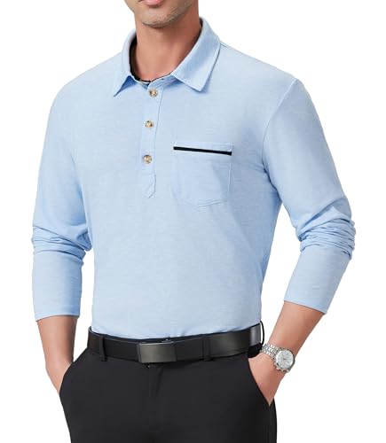 GLESTORE Poloshirt Herren Langarm Polo Hemd Poloshirts Langarmshirt Polohemd für Männer Blau M von GLESTORE