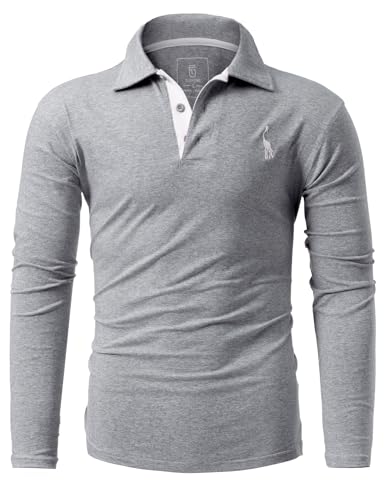 GLESTORE Poloshirt Herren Langarm Slim Fit Tshirt für Männer Golf Polo Shirt Baumwolle Polohemd Dunkelgrau XXL von GLESTORE