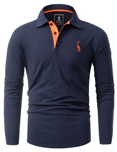 GLESTORE Poloshirt Herren Langarm Slim Fit Tshirt für Männer Golf Polo Shirt Baumwolle Polohemd Marineblau XXL von GLESTORE