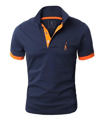 GLESTORE Poloshirt Herren Männer Hemd Herren Kurzarm Giraffe Stickerei T-Shirt Sommer Slim Fit Golf Marine M von GLESTORE