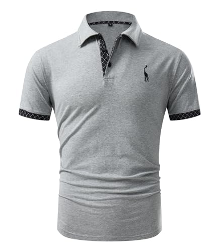 GLESTORE Poloshirt Herren T Shirt Männer Hemd Herren Kurzarm T-Shirt Sommer Slim Fit Golf Polo Shirt LGrey&Board XXL von GLESTORE