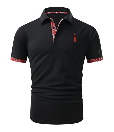 GLESTORE Poloshirt Herren T Shirt Männer Hemd Herren Kurzarm T-Shirt Sommer Slim Fit Golf Polo Shirt Schwarz&Pferde L von GLESTORE