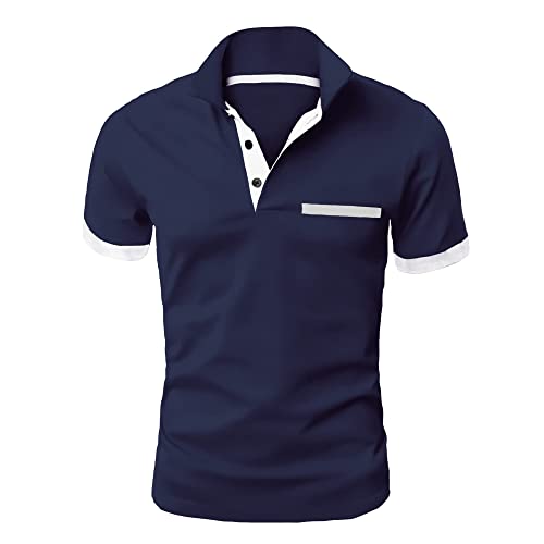 GLESTORE Poloshirt Herren T Shirts Männer Golf Polo Shirts Outdoor Sport Sommer Hemd Herren Tennis T-Shirt Marineblau und weiß XL von GLESTORE