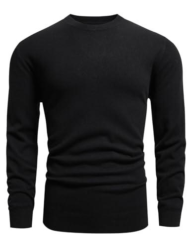 GLESTORE Pullover Herren Strickpullover Langarmshirt Herren Warme Winterpullover Basic Männer Pullover Rundhalsausschnitt Schwarz L von GLESTORE