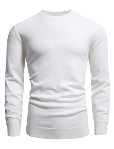 GLESTORE Pullover Herren Strickpullover Langarmshirt Herren Warme Winterpullover Basic Männer Pullover Rundhalsausschnitt Weiß L von GLESTORE