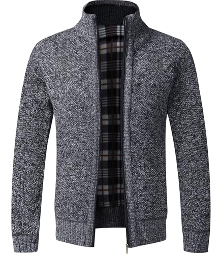 GLESTORE Strickjacken für Herren Strickjacke Cardigan Trachtenjacke Herren Fleecejacke Winter Herren Dunkel Grau 3XL von GLESTORE