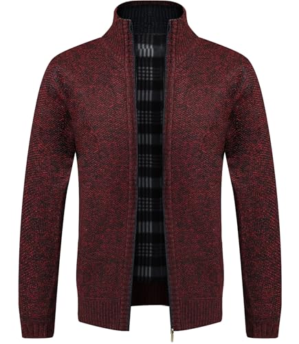 GLESTORE Strickjacken für Herren Strickjacke Cardigan Trachtenjacke Herren Fleecejacke Winter Herren Rosa L von GLESTORE