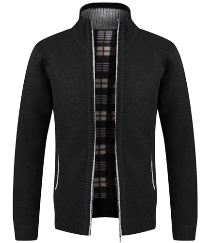 GLESTORE Strickjacken für Herren Strickjacke Cardigan Trachtenjacke Herren Fleecejacke Winter Herren Schwarz XXL von GLESTORE