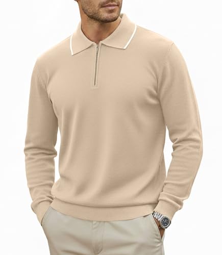 GLESTORE Strick Pullover Herren Sweater Polos Langarm Strickpullover mit Reißverschluss Khaki L GLESTORE Strick Pullover Herren Sweater Polos Langarm Strickpullover mit Reißverschluss Khaki L von GLESTORE