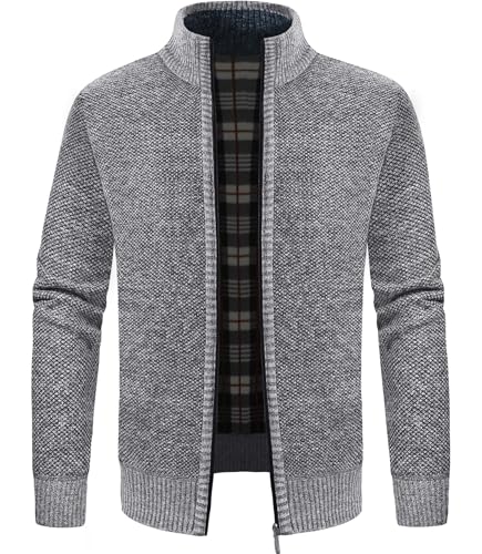 GLESTORE Strickjacken für Herren Strickjacke Cardigan Trachtenjacke Herren Fleecejacke Winter Herren Hell Grau 3XL von GLESTORE