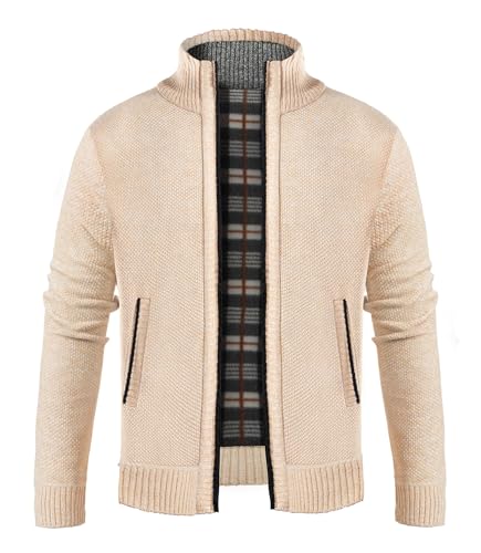 GLESTORE Strickjacken für Herren Strickjacke Cardigan Trachtenjacke Herren Fleecejacke Winter Herren Khaki 3XL von GLESTORE