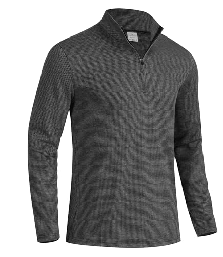 GLESTORE Sweatshirt Herren Langarm Golf 1/4 Zip Sweater Ohne Kapuze Stehkragen Pullover Schwarz&Grau XL von GLESTORE
