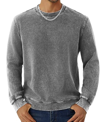 GLESTORE Sweatshirt Herren Rundhals Pullover Langarm Sweater Ohne Kapuze Herrenpullover Dunkel Grau XL von GLESTORE