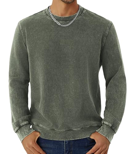GLESTORE Sweatshirt Herren Rundhals Pullover Langarm Sweater Ohne Kapuze Herrenpullover Militärisch Grün M von GLESTORE