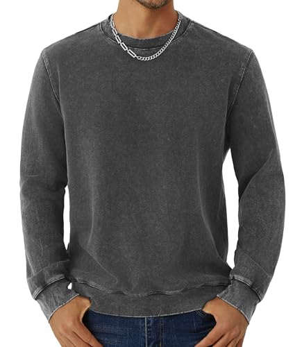 GLESTORE Sweatshirt Herren Rundhals Pullover Langarm Sweater Ohne Kapuze Herrenpullover Schwarz XXL von GLESTORE