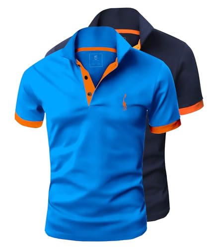 GLESTORE Männer Poloshirt Herren Hemd Herren T-Shirts Polo Shirts Männer Sommer Golf Poloshirt 2er-Pack Marineblau XXL von GLESTORE