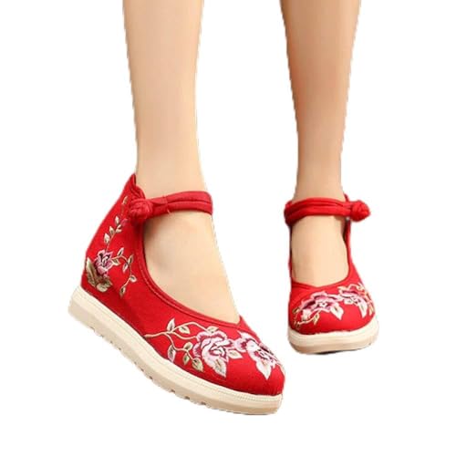 GLETSF Bestickte Schuhe für Frauen Damen Canvas Aufzug Schuhe Versteckte Plattform Damen Casual Sneakers Handmade.Red-4 GLETSF Bestickte Schuhe für Frauen Damen Canvas Aufzug Schuhe Versteckte Plattform Damen Casual Sneakers Handmade.Red-4 von GLETSF