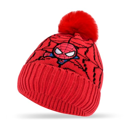 GLICERINA Wintermütze Kinder, Superheld Mütze Kinder, Superheld Beanie, Jungen Mütze Winter, Superheld Strickmütze Kinder, Winter Mütze für Jungen Mädchen, Wintergeschenke für Kinder (Rot) von GLICERINA