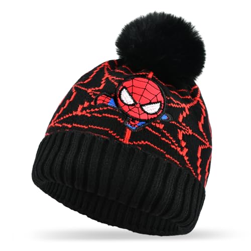 GLICERINA Wintermütze Kinder, Superheld Mütze Kinder, Superheld Beanie, Jungen Mütze Winter, Superheld Strickmütze Kinder, Winter Mütze für Jungen Mädchen, Wintergeschenke für Kinder (Schwarz) von GLICERINA