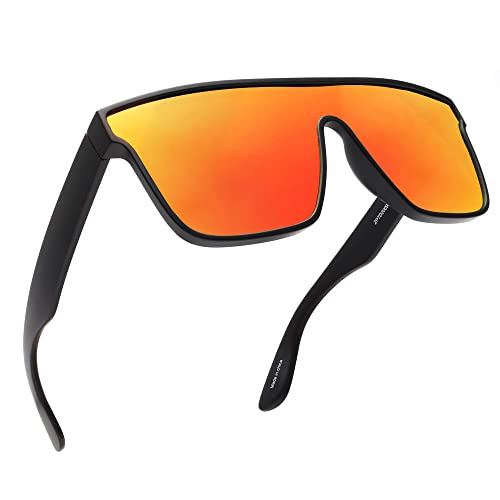 GLINDAR Polarisierte Recycelte Sonnenbrille für Männer Frauen, Retro Square Flat Top Shades UV400 Schutz Schwarz/Spiegelrot GLINDAR Polarisierte Recycelte Sonnenbrille für Männer Frauen, Retro Square Flat Top Shades UV400 Schutz Schwarz/Spiegelrot von GLINDAR