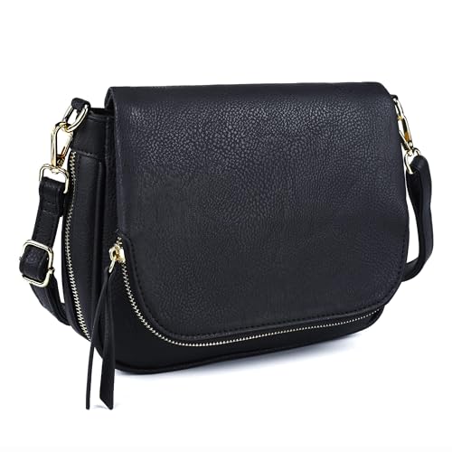 GLITZALL Crossbody-Taschen für Damen, kleine Cross-Body-Börse und Schulter-Handtaschen mit mehreren Taschen, PU-Leder, schwarz, Small von GLITZALL
