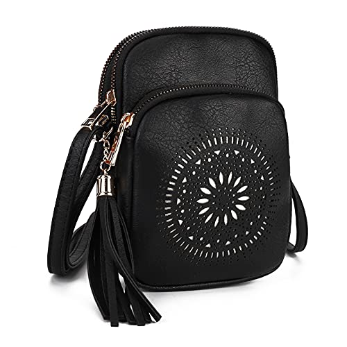 GLITZALL Umhängetasche, Kleine Umhängetaschen mit Multi Pocket, Quaste Satchel Geldbörse aushöhlen aus, Damen Handy Taschen Mode, Schwarz , Small von GLITZALL