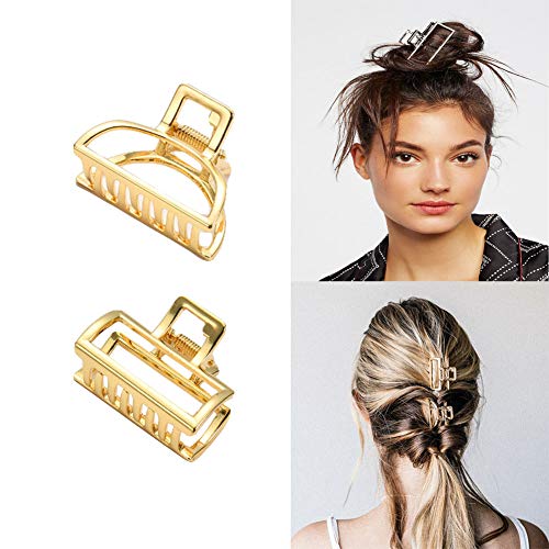 GLITZFAS 2 Stück Metall Haarkrallen Haargreifer Haarspangen kleine Mode Haarclips Set für Frauen und Mädchen (Gold) von GLITZFAS