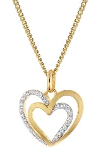 GLIZZ Anhänger Herz Gold 333/8K an vergoldeter Silberkette wunderschöner Halsschmuck für Damen, edle Geschenkidee und tolles Accessoire, GL8673-45 45 cm von GLIZZ