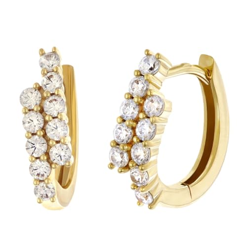 GLIZZ Damen-Ohrringe 333 Gold Klapp-Creolen Mit Zirkonias zauberhafter Ohrschmuck für Frauen, modisches Accessoire und edle Geschenkidee GL8354 von GLIZZ