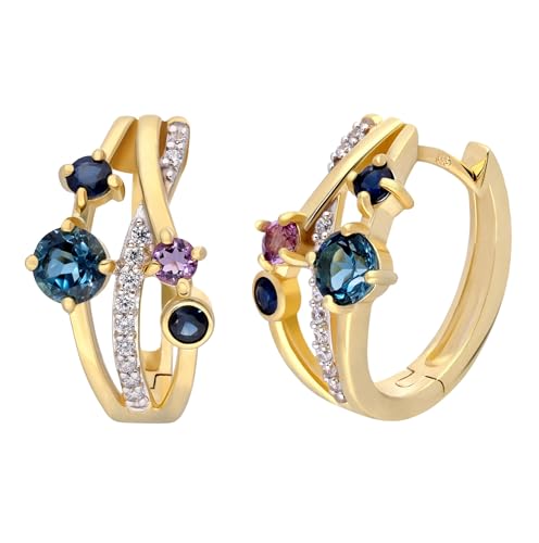 GLIZZ Damen-Ohrringe Gold 333 / 8K Multicolor Klapp-Creolen zauberhafter Ohrschmuck für Frauen, modisches Accessoire und edle Geschenkidee GL8565 von GLIZZ