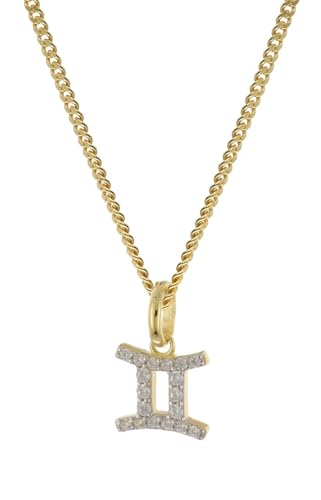 GLIZZ Sternzeichen Zwilling Gold 333/8K an vergoldeter Silberkette zeitloser Halsschmuck für Damen, wunderschöne Geschenkidee und edles Accessoire, GL8330-03 von GLIZZ