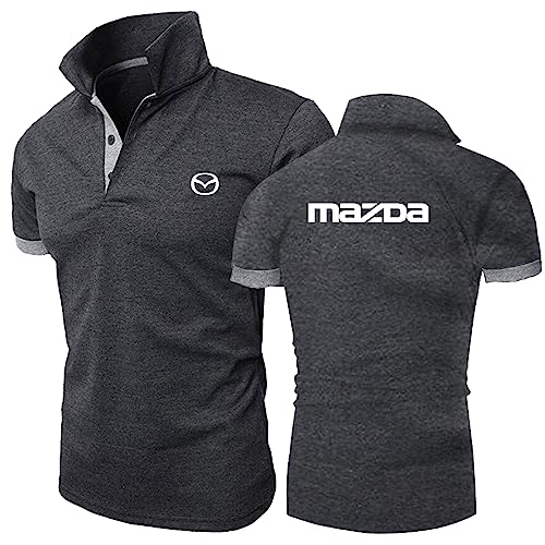 Einfarbige Herren-Poloshirts Für Mazda Bedruckte T-Shirts Weicher Kragen Halblange Tennis-Kurzarm-Patchwork-T-Shirt Kleidung Schlichtes Radtrikot-Dark Gray||3XL von GLLUSA