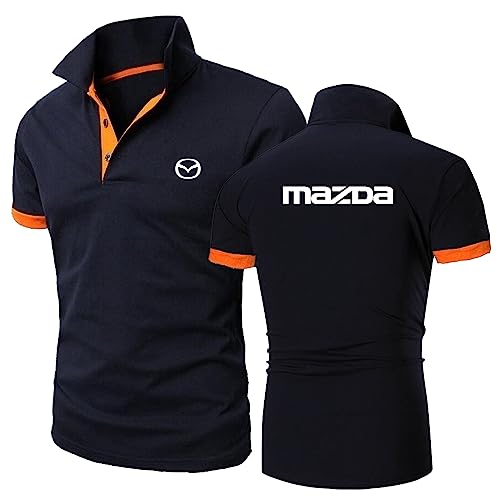 Einfarbige Herren-Poloshirts Für Mazda Bedruckte T-Shirts Weicher Kragen Halblange Tennis-Kurzarm-Patchwork-T-Shirt Kleidung Schlichtes Radtrikot-Navy Blue+Orange||XXL von GLLUSA