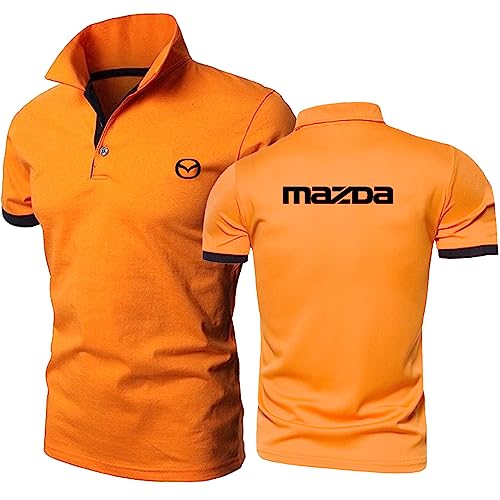 Einfarbige Herren-Poloshirts Für Mazda Bedruckte T-Shirts Weicher Kragen Halblange Tennis-Kurzarm-Patchwork-T-Shirt Kleidung Schlichtes Radtrikot-Orange||4XL von GLLUSA