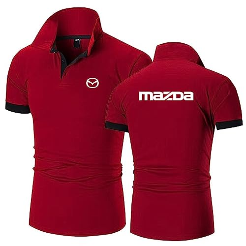 Einfarbige Herren-Poloshirts Für Mazda Bedruckte T-Shirts Weicher Kragen Halblange Tennis-Kurzarm-Patchwork-T-Shirt Kleidung Schlichtes Radtrikot-Wine Red||XXL von GLLUSA