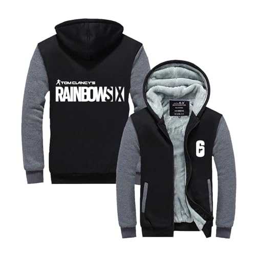 GLLUSA Gepolsterte Kapuzenpullover Für Herren Kapuzenpullover Für Rainbow Six Siege Langärmelig Oberbekleidung Kollisionsfarben-Sweatshirt Grafische Trainingsjacke-Dark gray||L von GLLUSA